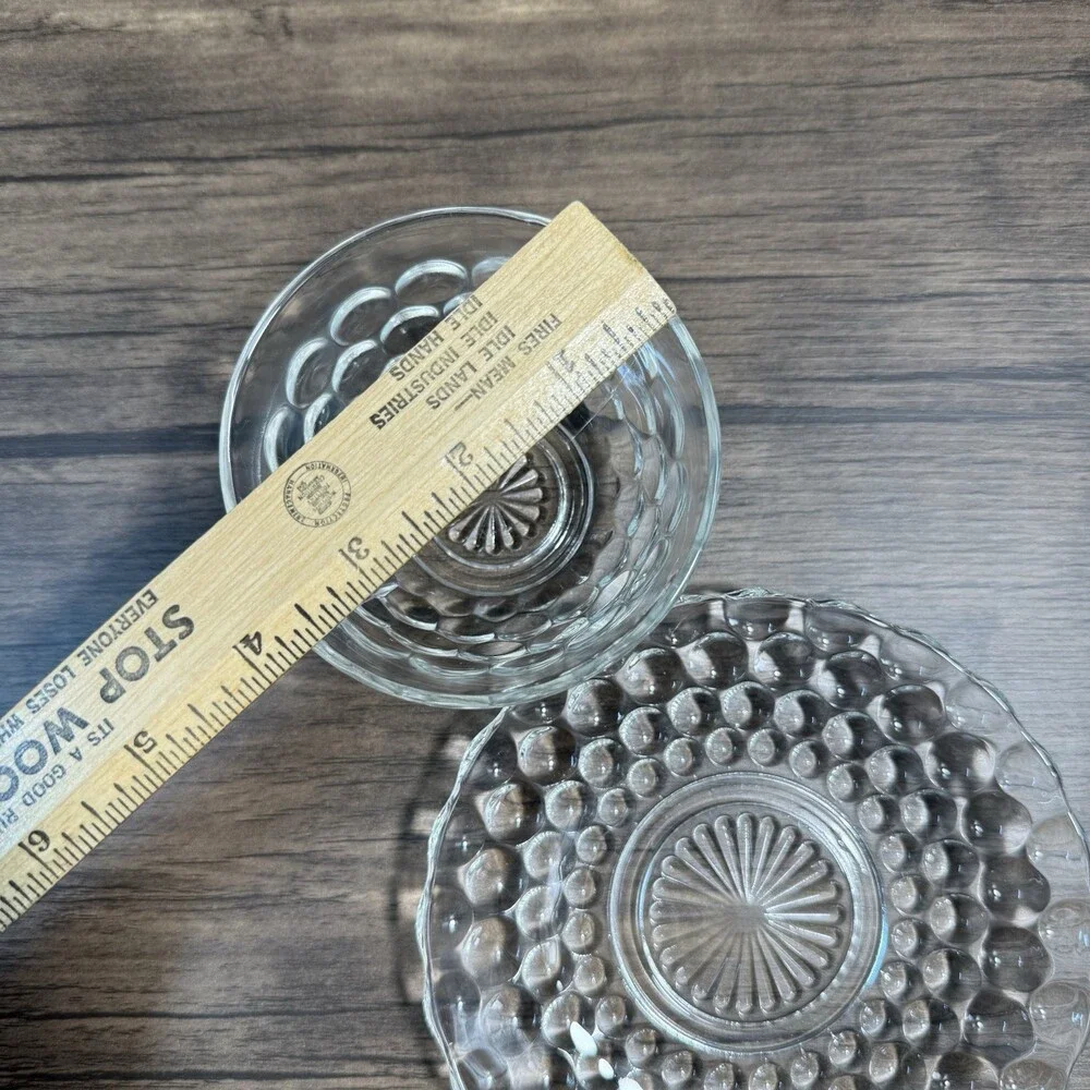 Anchor Hocking Clear Bubble Pattern Glass Cup & Saucer 2 Sets